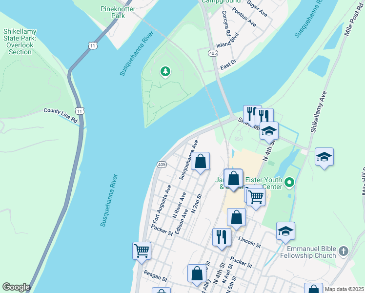map of restaurants, bars, coffee shops, grocery stores, and more near John St in Sunbury