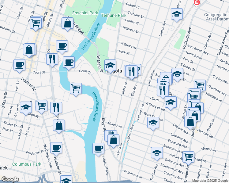 map of restaurants, bars, coffee shops, grocery stores, and more near 112 West Fort Lee Road in Bogota