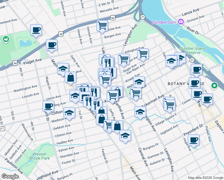map of restaurants, bars, coffee shops, grocery stores, and more near 37 Garretsee Place in Clifton