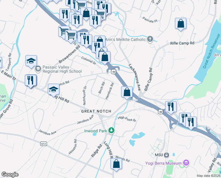 map of restaurants, bars, coffee shops, grocery stores, and more near 5 High Court in Little Falls