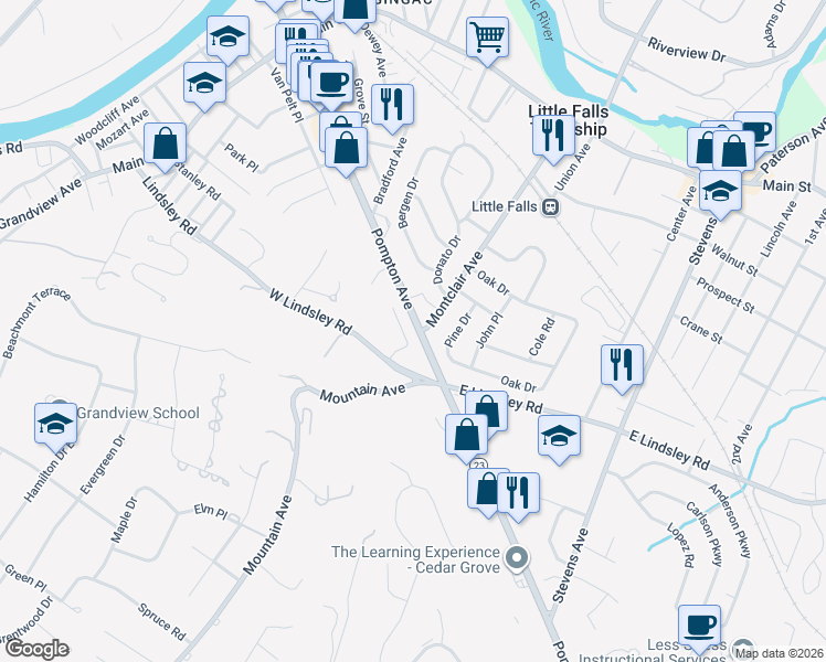 map of restaurants, bars, coffee shops, grocery stores, and more near 50 West Lindsley Road in Cedar Grove