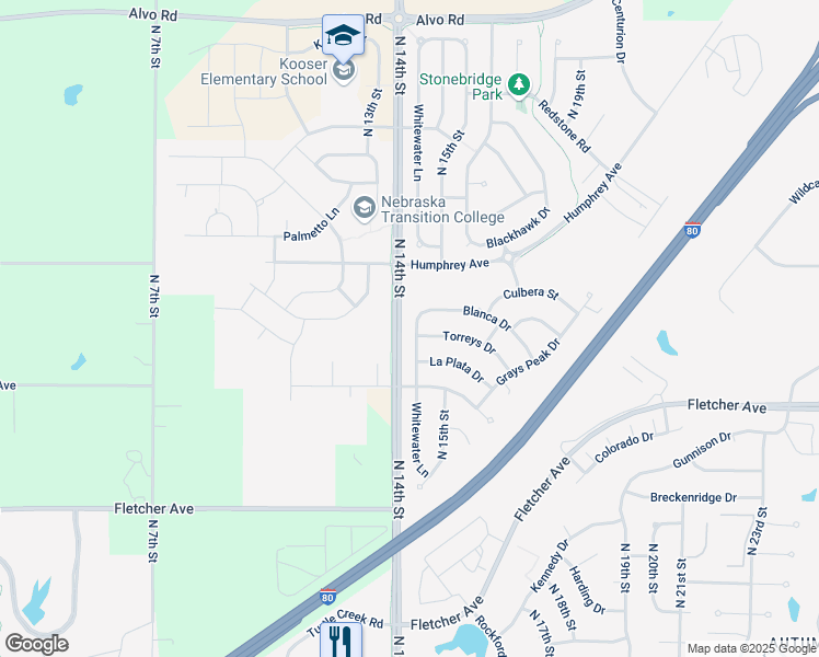 map of restaurants, bars, coffee shops, grocery stores, and more near 6455 Whitewater Lane in Lincoln