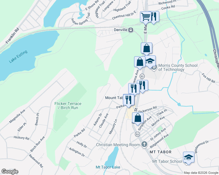 map of restaurants, bars, coffee shops, grocery stores, and more near 23 Freeman Avenue in Denville