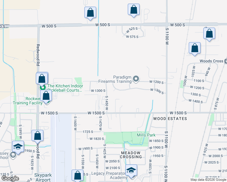 map of restaurants, bars, coffee shops, grocery stores, and more near 1218 South 1420 West in Woods Cross