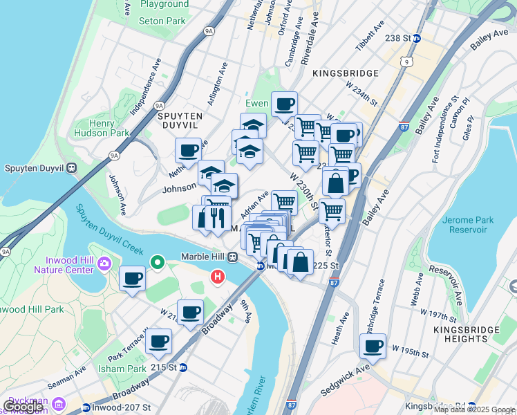 map of restaurants, bars, coffee shops, grocery stores, and more near in New York