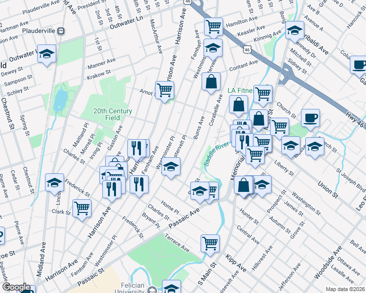 map of restaurants, bars, coffee shops, grocery stores, and more near 192 Westervelt Place in Lodi