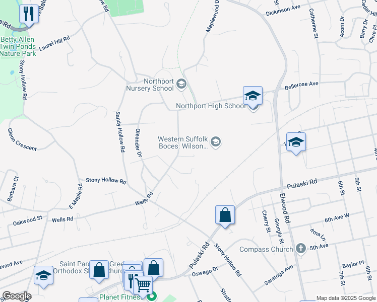 map of restaurants, bars, coffee shops, grocery stores, and more near 114A Wells Road in Northport