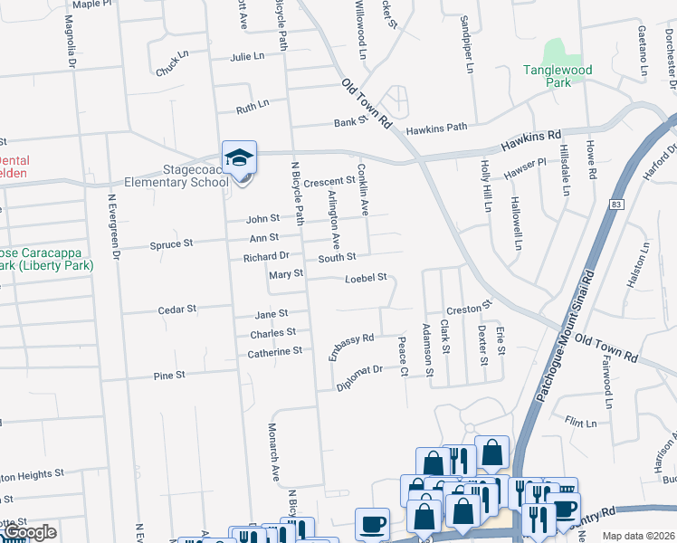 map of restaurants, bars, coffee shops, grocery stores, and more near 10 Loebel Street in Selden