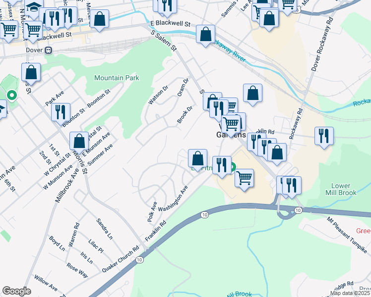 map of restaurants, bars, coffee shops, grocery stores, and more near 81 Highland Way in Dover