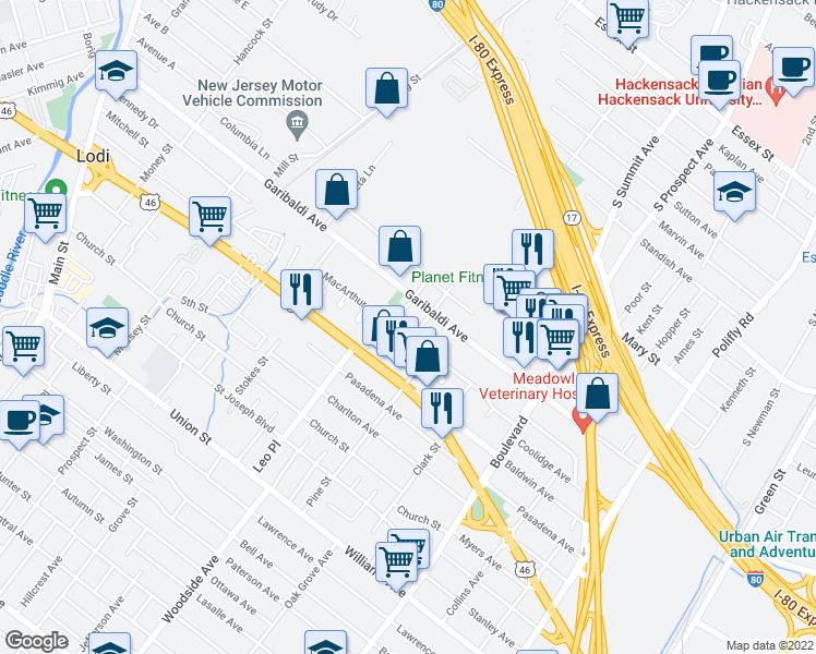 map of restaurants, bars, coffee shops, grocery stores, and more near in Lodi