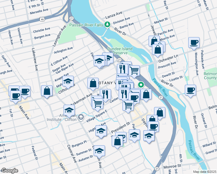 map of restaurants, bars, coffee shops, grocery stores, and more near 19 James Street in Clifton