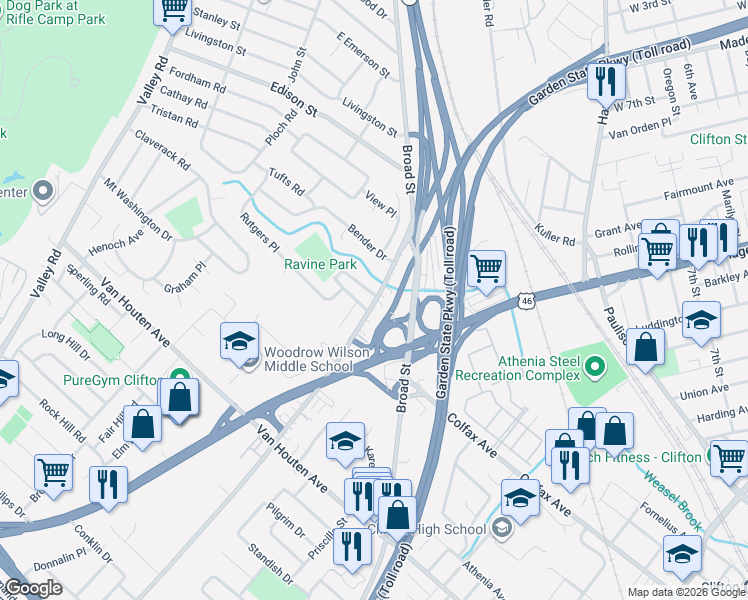 map of restaurants, bars, coffee shops, grocery stores, and more near 83 Grove Street in Clifton