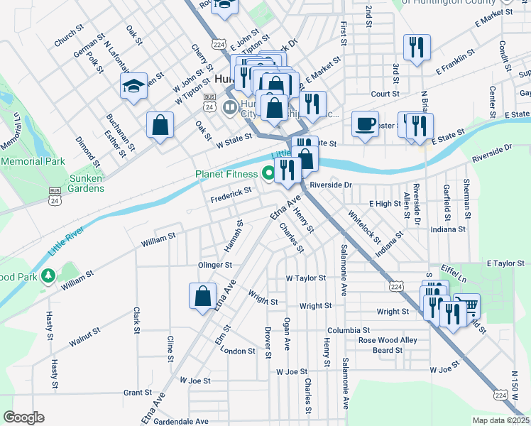 map of restaurants, bars, coffee shops, grocery stores, and more near 352 Etna Avenue in Huntington