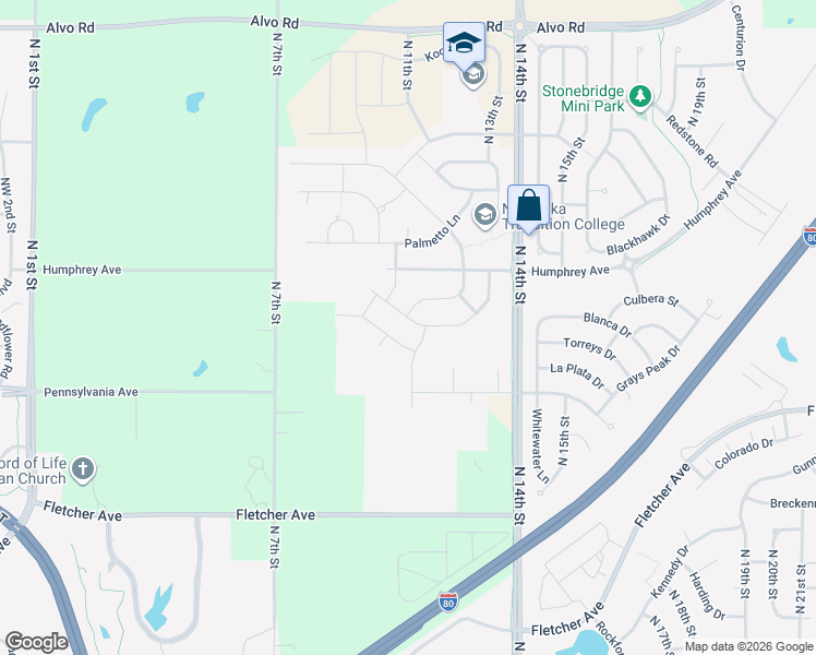 map of restaurants, bars, coffee shops, grocery stores, and more near 6460 North 11th Street in Lincoln