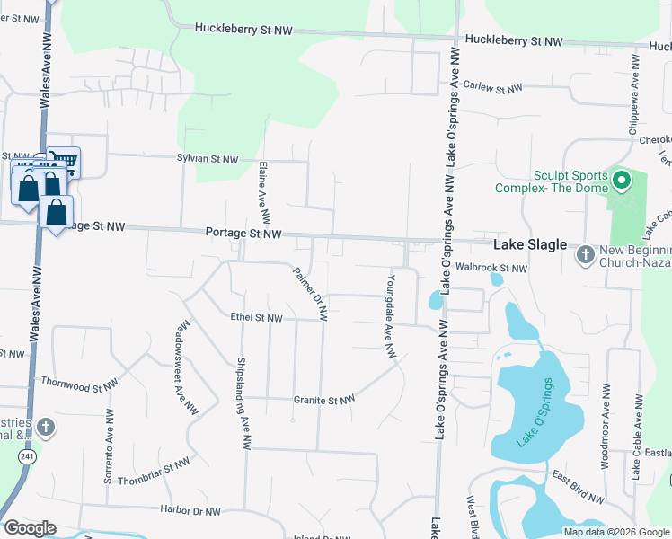 map of restaurants, bars, coffee shops, grocery stores, and more near 6219 Fernwood Street Northwest in Canton