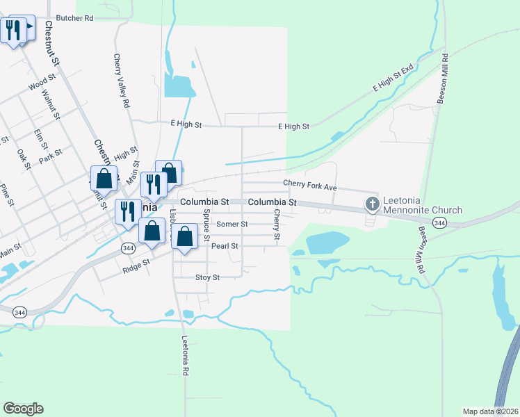 map of restaurants, bars, coffee shops, grocery stores, and more near 455 Somer Street in Leetonia