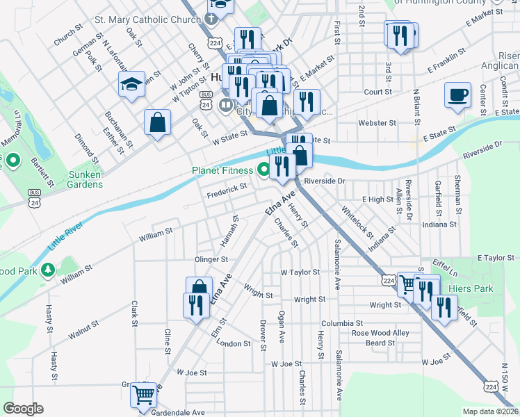 map of restaurants, bars, coffee shops, grocery stores, and more near 352 Etna Avenue in Huntington
