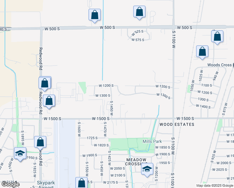 map of restaurants, bars, coffee shops, grocery stores, and more near 1422 West 1300 South in Woods Cross