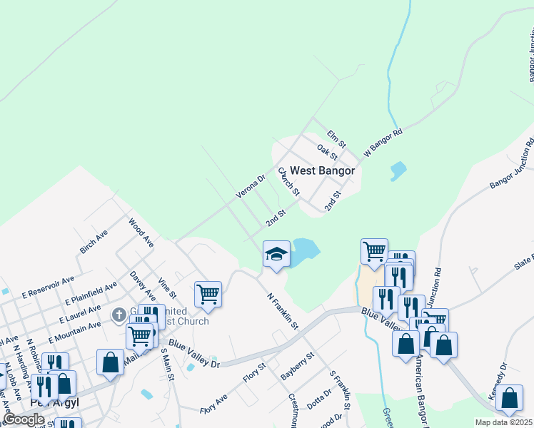map of restaurants, bars, coffee shops, grocery stores, and more near 1409 2nd Street in Pen Argyl