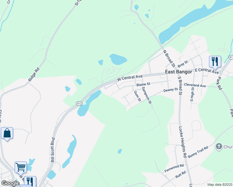 map of restaurants, bars, coffee shops, grocery stores, and more near 515 Blaine Street in Bangor