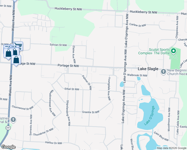 map of restaurants, bars, coffee shops, grocery stores, and more near 6230 Portage Street Northwest in North Canton