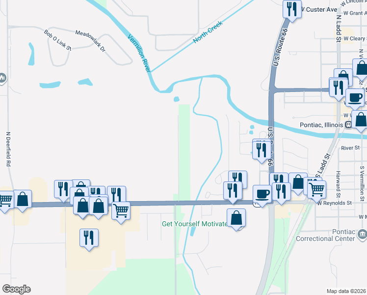 map of restaurants, bars, coffee shops, grocery stores, and more near 204 Westview Drive in Pontiac
