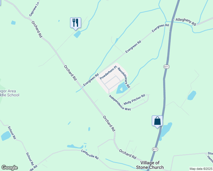 map of restaurants, bars, coffee shops, grocery stores, and more near 21 Independence Way in Mount Bethel