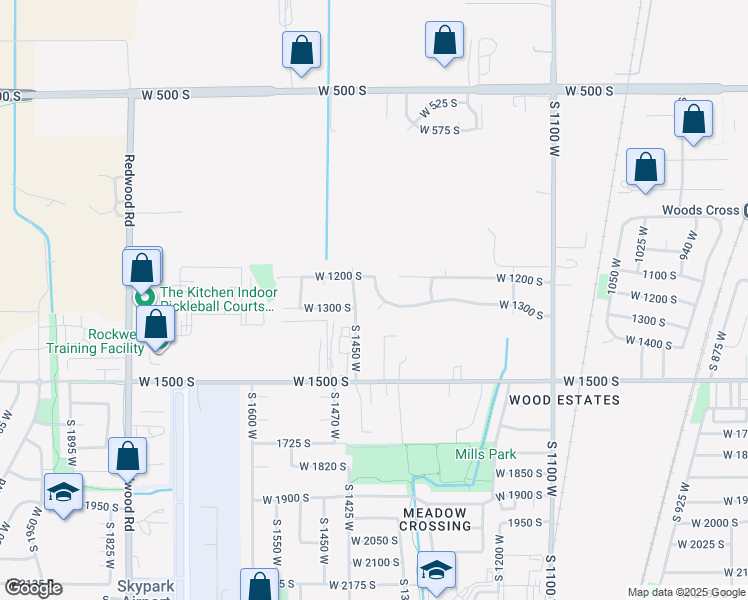map of restaurants, bars, coffee shops, grocery stores, and more near 1422 West 1300 South in Woods Cross