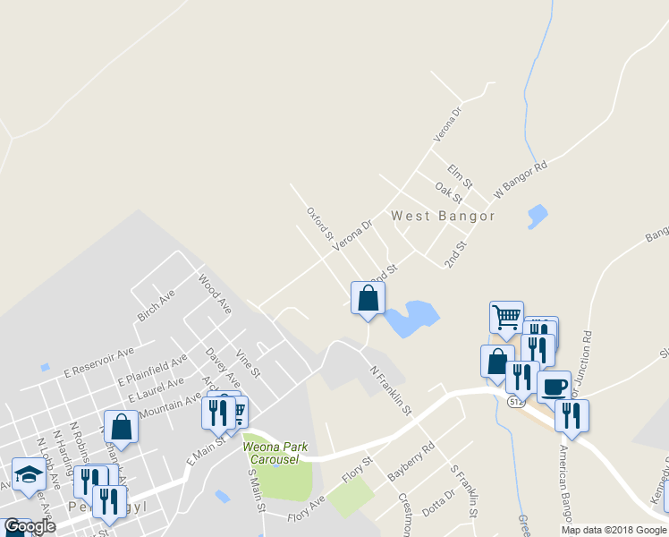 map of restaurants, bars, coffee shops, grocery stores, and more near 214 North Franklin Street in Pen Argyl