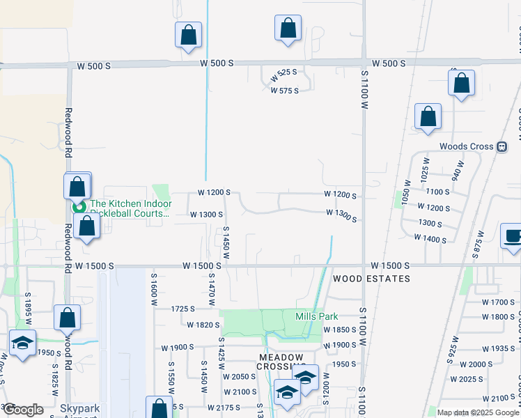 map of restaurants, bars, coffee shops, grocery stores, and more near 1334 West 1300 South in Woods Cross
