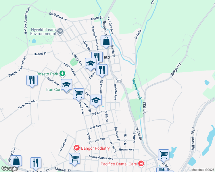 map of restaurants, bars, coffee shops, grocery stores, and more near 164 Garibaldi Avenue in Roseto