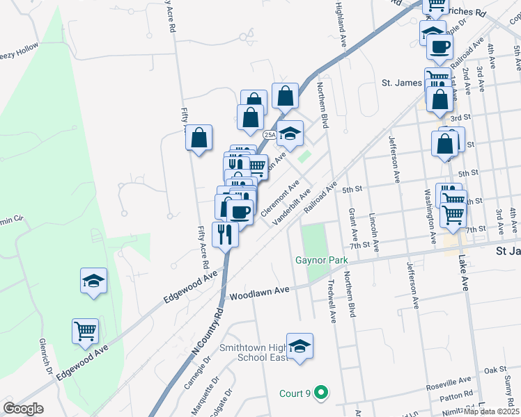 map of restaurants, bars, coffee shops, grocery stores, and more near 41 Tillotson Avenue in Saint James