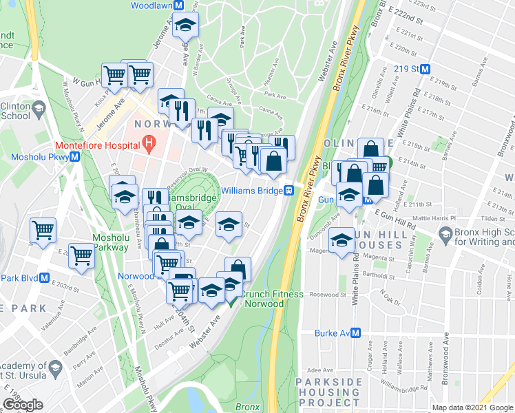map of restaurants, bars, coffee shops, grocery stores, and more near 3346 Hull Avenue in Bronx