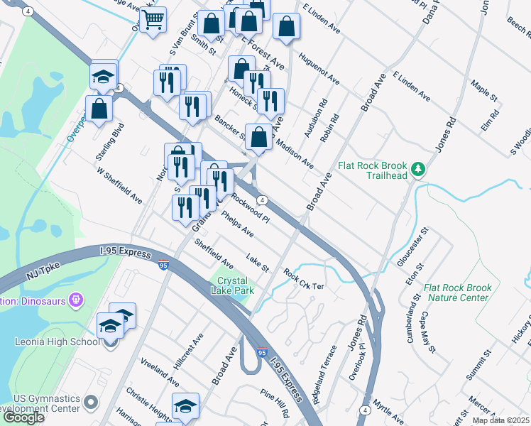 map of restaurants, bars, coffee shops, grocery stores, and more near 147 Walton Street in Englewood