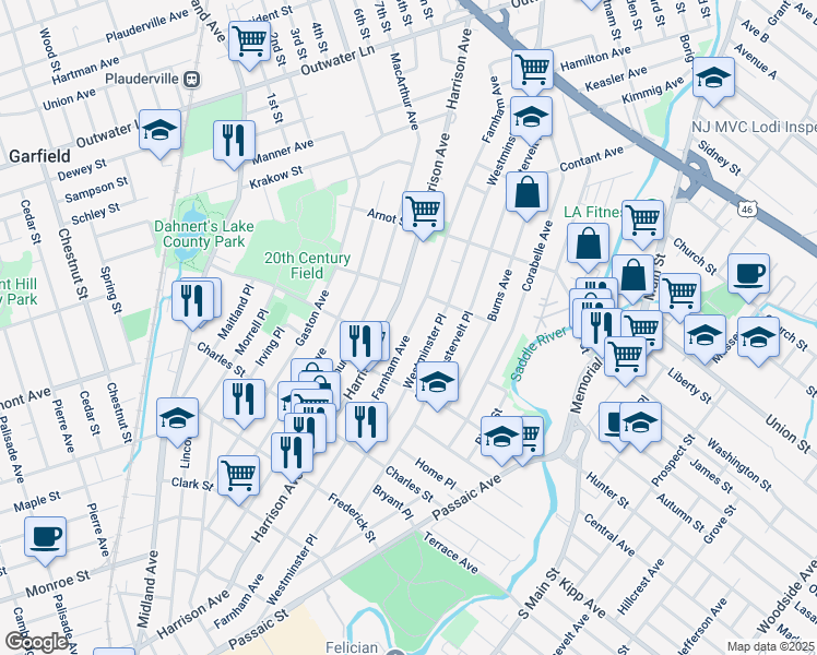 map of restaurants, bars, coffee shops, grocery stores, and more near 325 Farnham Avenue in Lodi