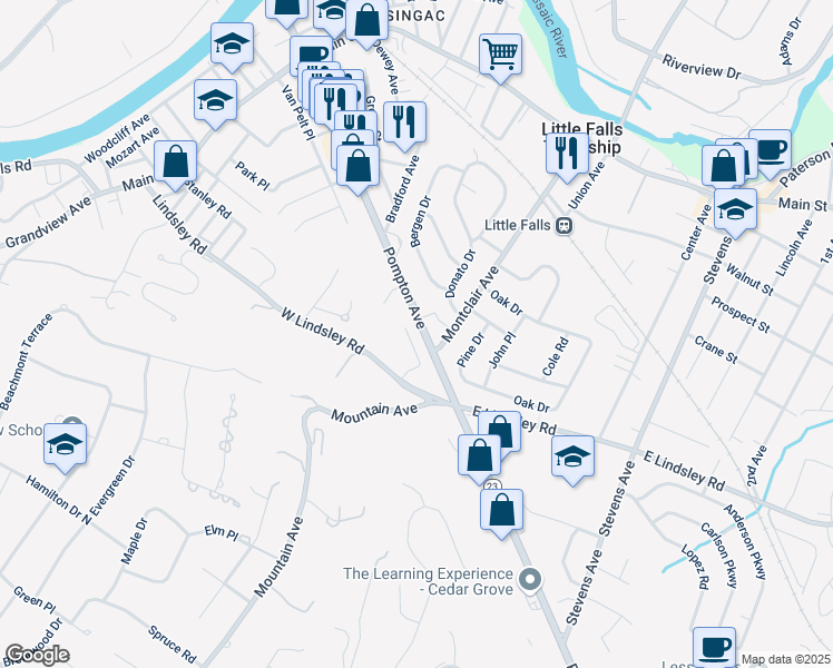 map of restaurants, bars, coffee shops, grocery stores, and more near 1359 Pompton Avenue in Cedar Grove