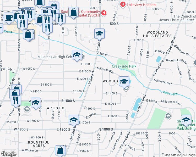 map of restaurants, bars, coffee shops, grocery stores, and more near in Bountiful