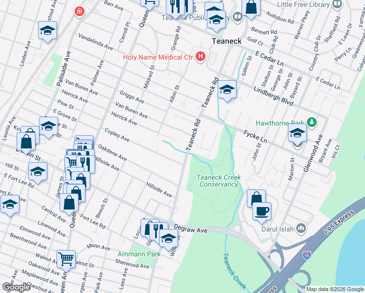 map of restaurants, bars, coffee shops, grocery stores, and more near 566 Teaneck Road in Teaneck