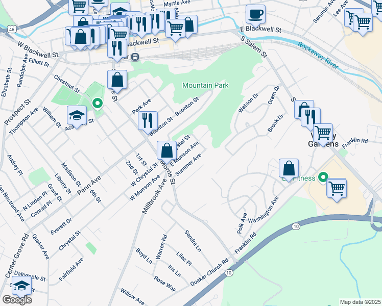 map of restaurants, bars, coffee shops, grocery stores, and more near 10 East Chrystal Street in Dover