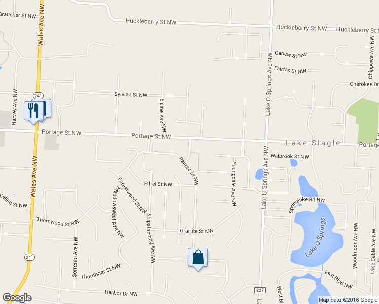 map of restaurants, bars, coffee shops, grocery stores, and more near 6664 Casper Avenue Northwest in North Canton