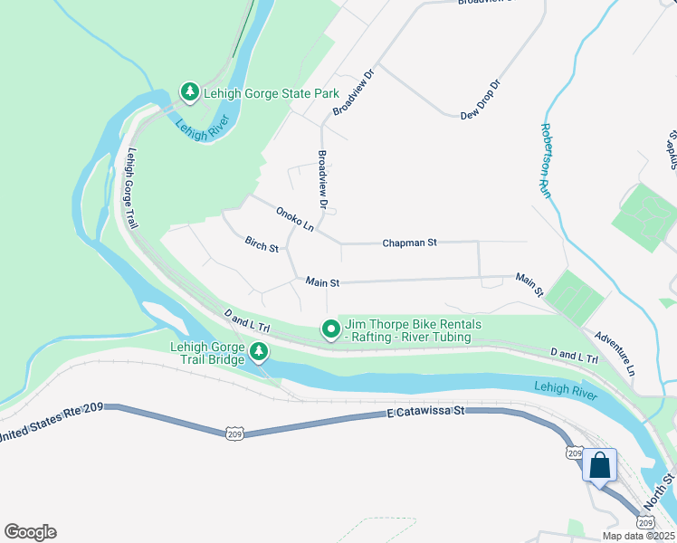 map of restaurants, bars, coffee shops, grocery stores, and more near 606 Main Street in Jim Thorpe