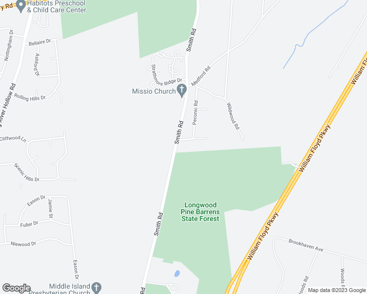 map of restaurants, bars, coffee shops, grocery stores, and more near 3 Eagle Drive in Ridge