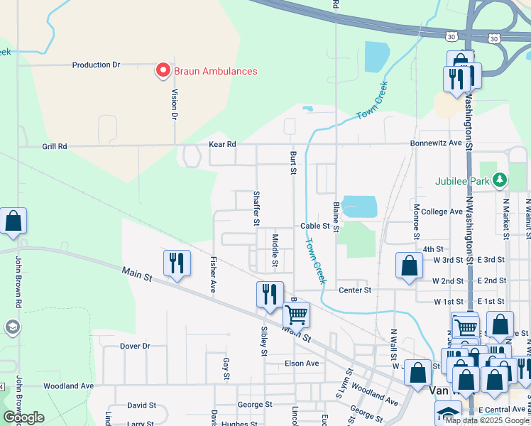 map of restaurants, bars, coffee shops, grocery stores, and more near 444 Shaffer Street in Van Wert