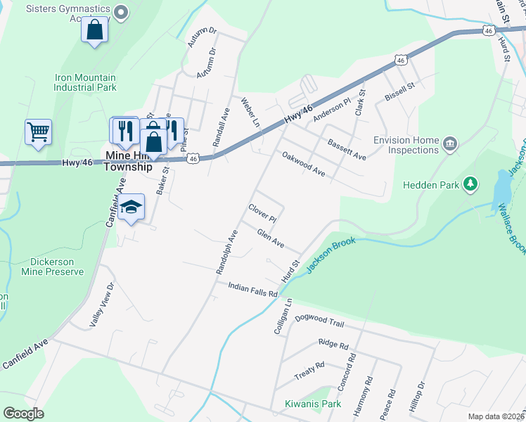 map of restaurants, bars, coffee shops, grocery stores, and more near in Mine Hill Township
