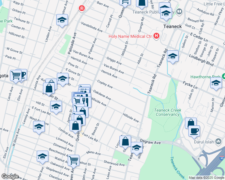 map of restaurants, bars, coffee shops, grocery stores, and more near 148 Copley Avenue in Teaneck