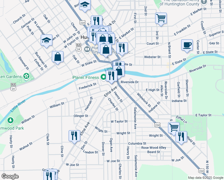 map of restaurants, bars, coffee shops, grocery stores, and more near 202 Etna Avenue in Huntington
