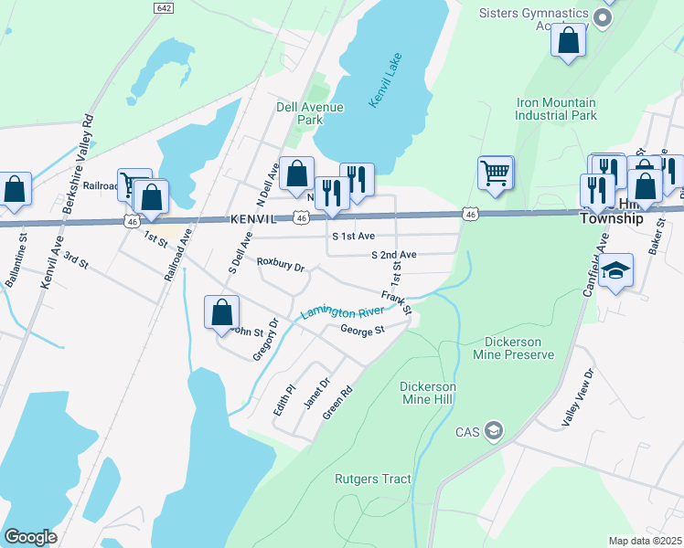 map of restaurants, bars, coffee shops, grocery stores, and more near 64 South 2nd Avenue in Mine Hill Township