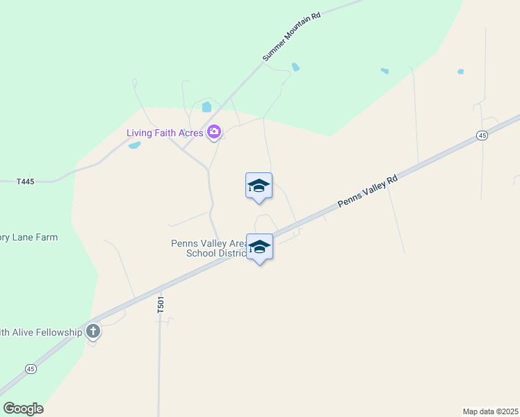 map of restaurants, bars, coffee shops, grocery stores, and more near 4545 Penns Valley Road in Spring Mills