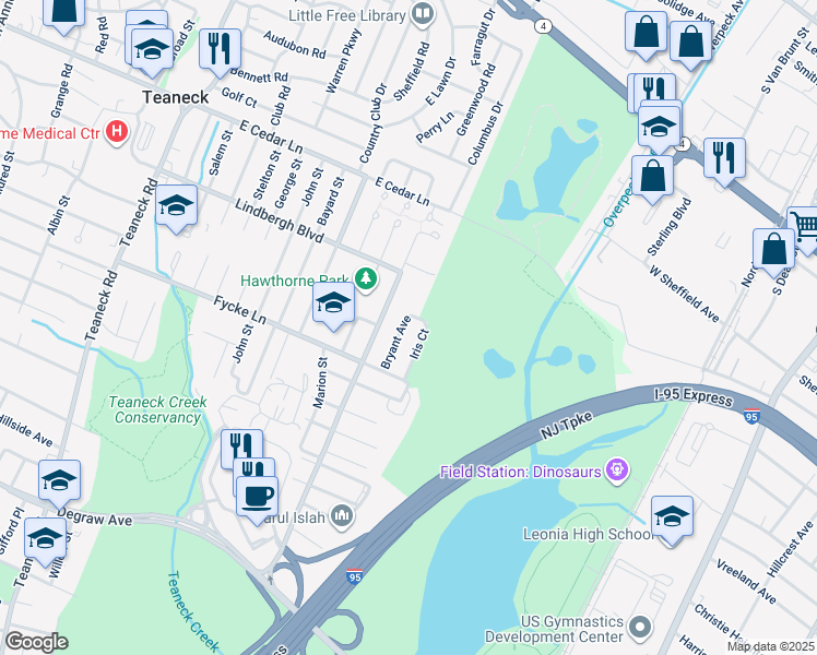 map of restaurants, bars, coffee shops, grocery stores, and more near 274 Lindbergh Boulevard in Teaneck