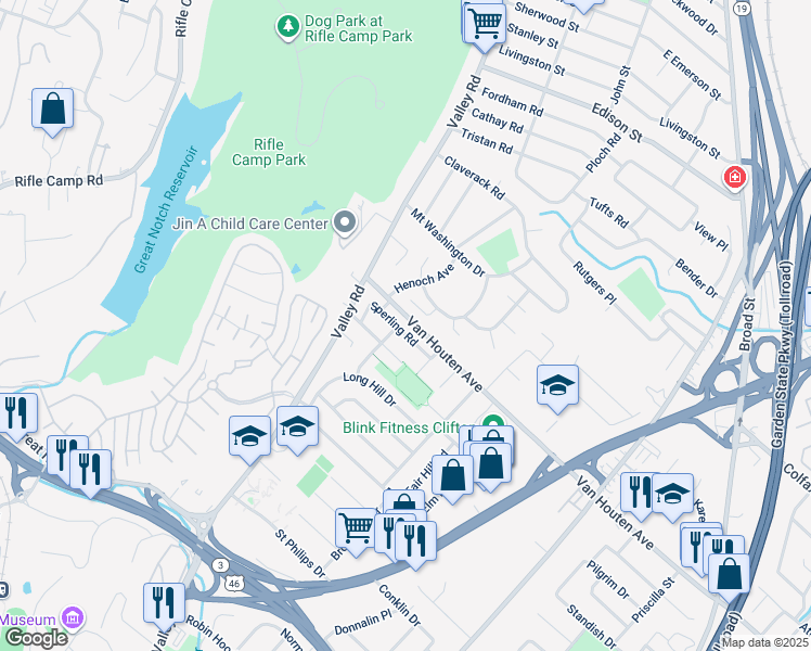 map of restaurants, bars, coffee shops, grocery stores, and more near 15 Hamil Court in Clifton